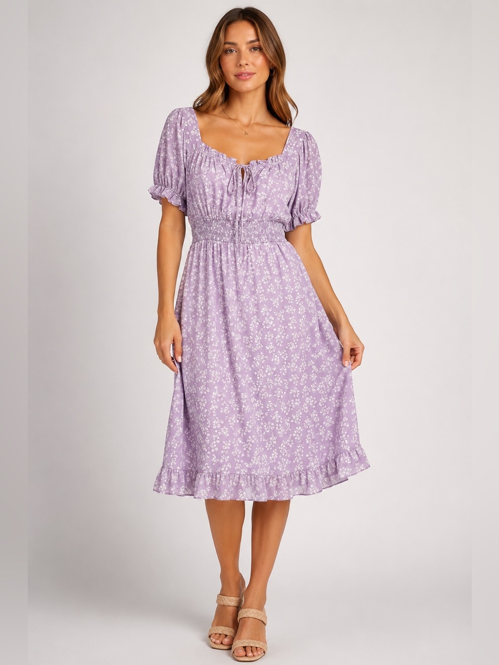 Cottagecore BloomChic Lavender Floral coquette Smocked Dress Size 10